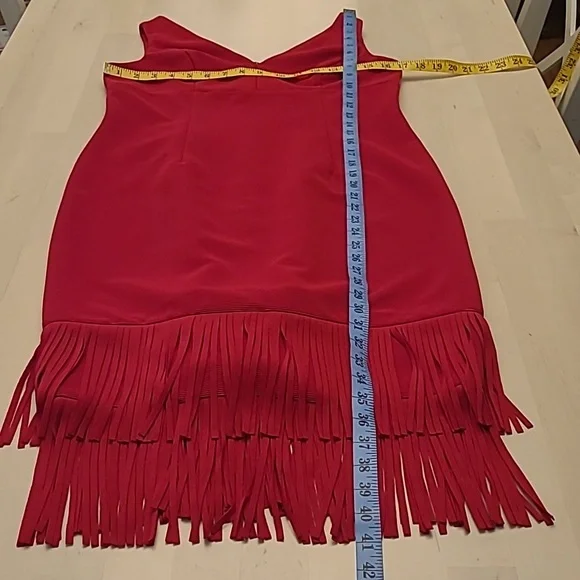 EUC Adrianna Papell Red Double Fringe Hem Sleeveless Cocktail Dress - Picture 6 of 14